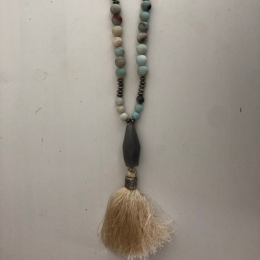 Beautiful Blue Stone Tassel Necklace